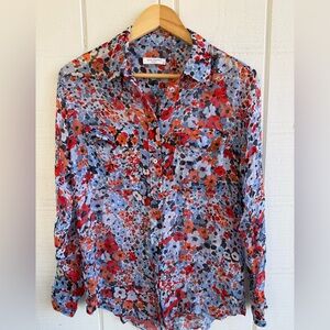 Equipment 100% Silk Floral Sheer Button Down Blouse Size XS